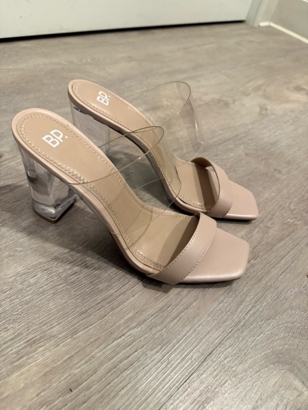 bp Blush Nude Clear Block Heel Slide Sandals